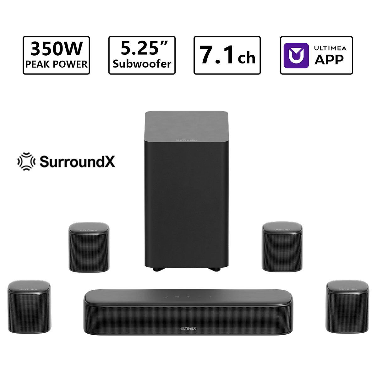 ULTIMEA 7.1 Channel Surround Soundbar With Subwoofer And Speakers