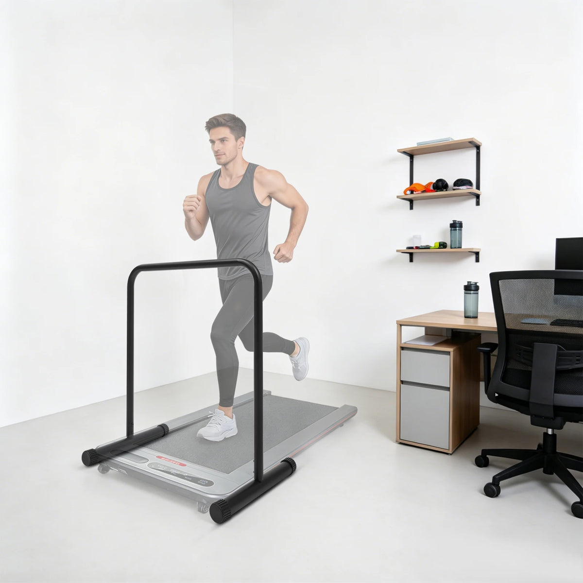 Adjustable Gym Safety Handrail 31.4-37.4in, Home Office & Gym Safety Handrail Stand with Anti-Slip Rubber for Treadmill