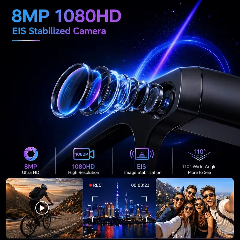 Smart glasses with a camera, 8-megapixel HD resolution, 3 interchangeable lens options, image stabilization, photo and video cap