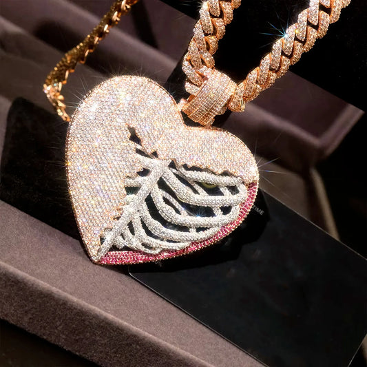 Lyee Cyee Iced Out Zircon Broken Heart Skeleton Pendant