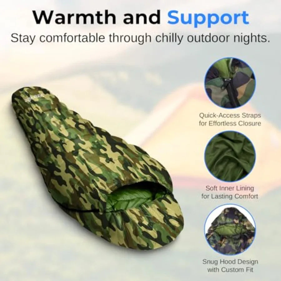 Cotton Mummy Sleeping Bag 0 Degree Military Style Lightweight Waterproof