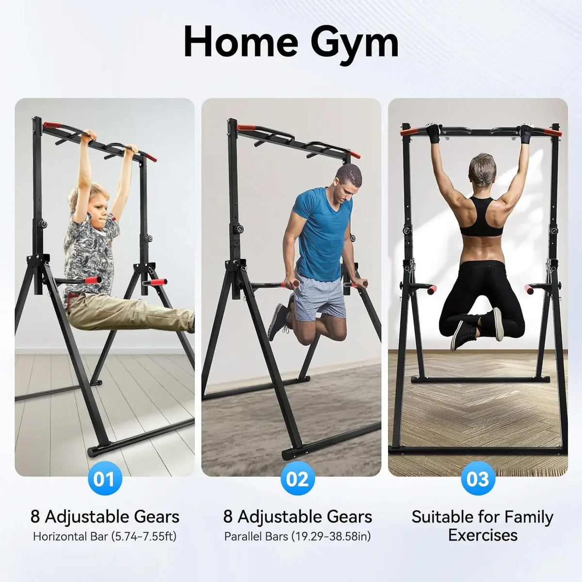 Foldable Power Tower Dip Station With Adjustable Pull Up Bar