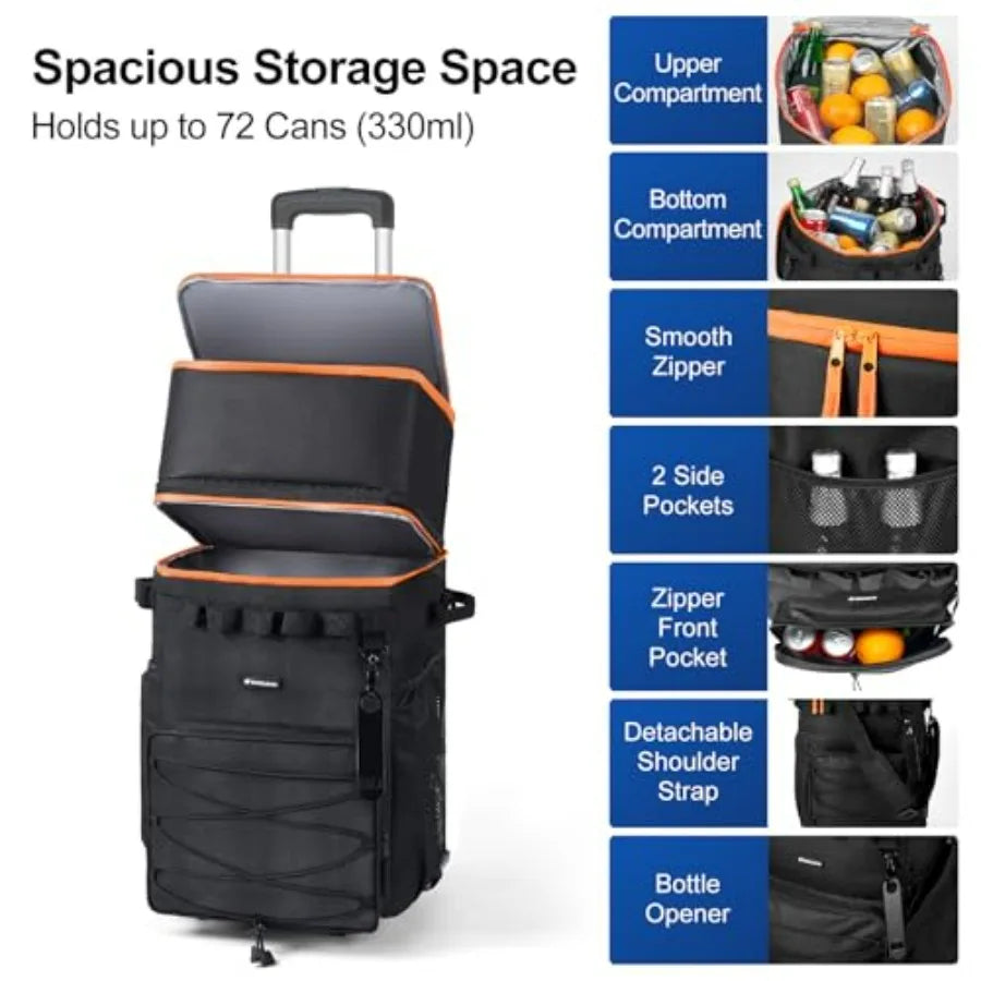 Beach Rolling Cooler Bag 72-Can Capacity With Wheels And Handle