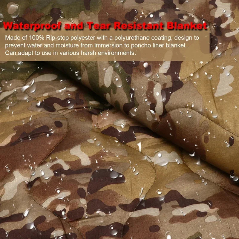 Tactical Water Repellent Poncho Liner Quilted Blanket For Camping Hunting