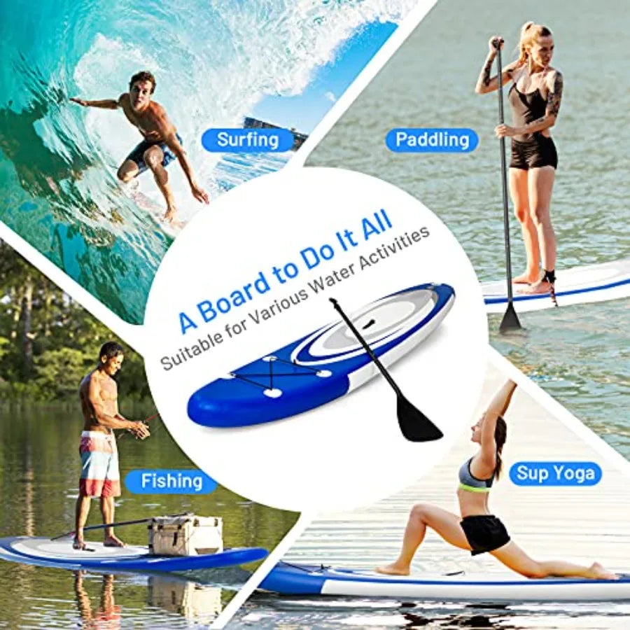 Inflatable Stand Up Paddle Board Ultra Stable 6 Inch Thick PVC Blue Gray For Outdoor Water Sports Enthusiasts
