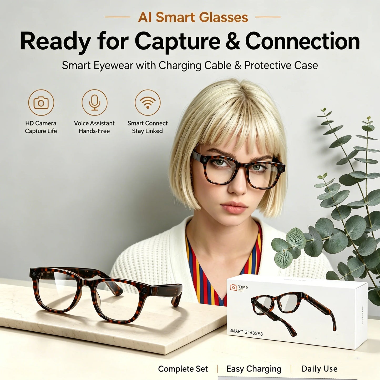 AI Smart Glasses 13MP True 4K Photoshoot And 2K Video