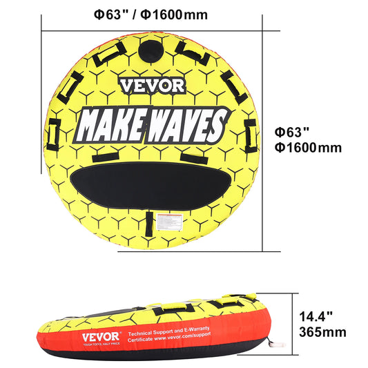SucceBuy 63 Inch Round Towable Tube For Boating 1-3 People Durable 840D Nylon Water Sports