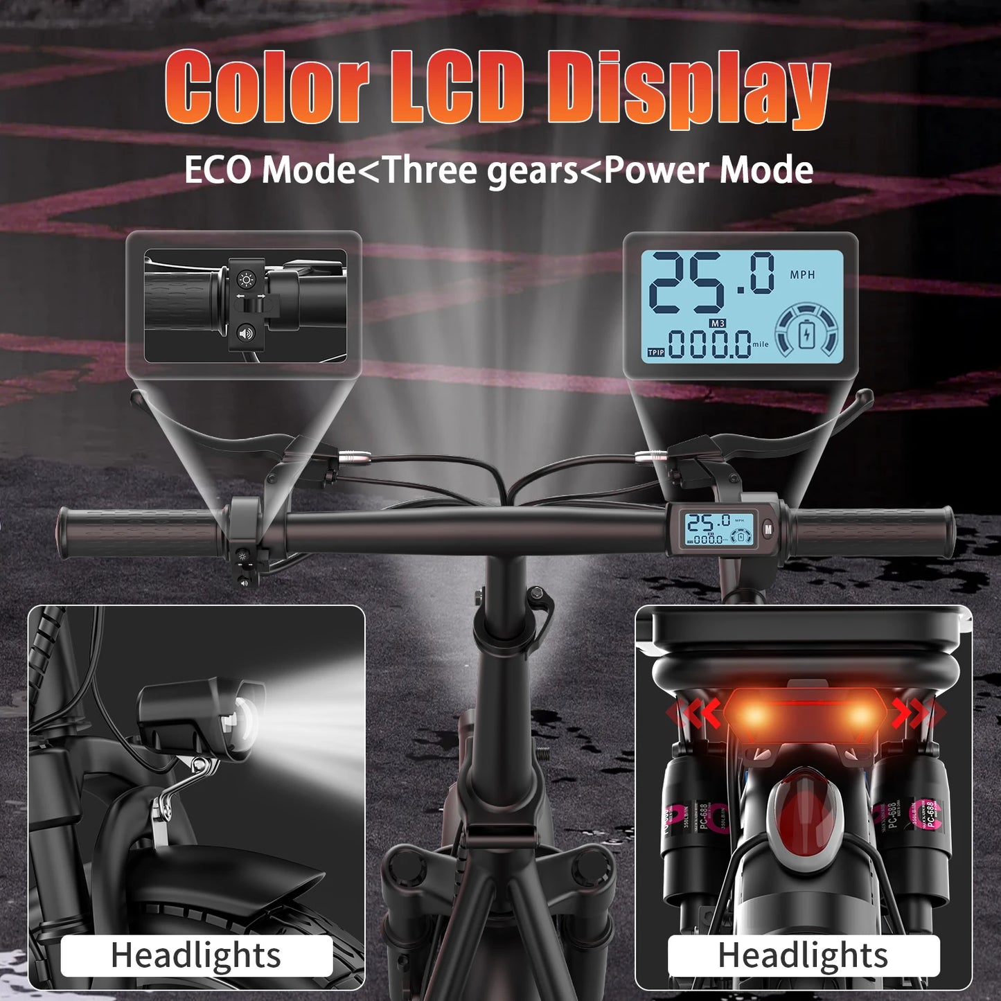UPlee GQ8 Electric Bike for Adults With 500W Peak Motor Foldable 14 Inch Fat Tire Full Suspension 48V 15Ah Commuter