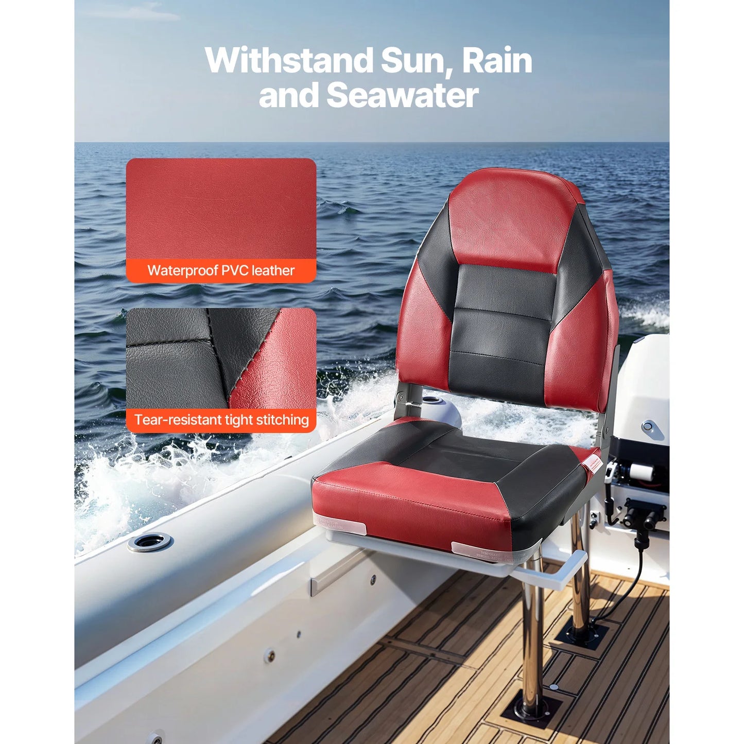 SucceBuy Folding Boat Seat With High Backrest And Aluminum Hinges For Boats Yachts Ships
