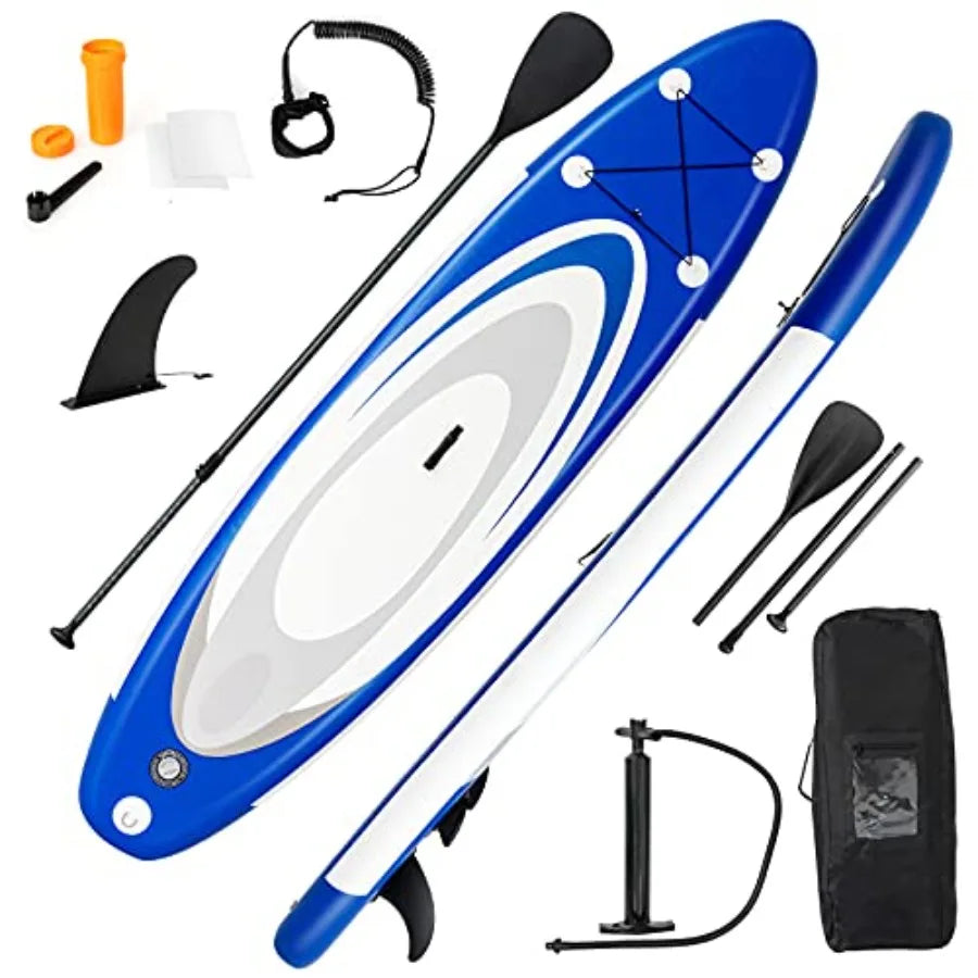 Inflatable Stand Up Paddle Board Ultra Stable 6 Inch Thick PVC Blue Gray For Outdoor Water Sports Enthusiasts