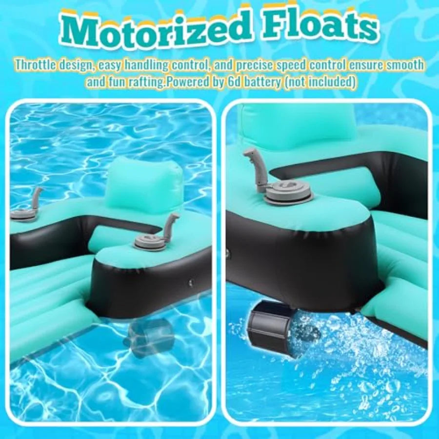 Motorized Pool Float For Adults With Dual Motors Cup Holders Backrest And Foot Pump In Blue Durable PVC