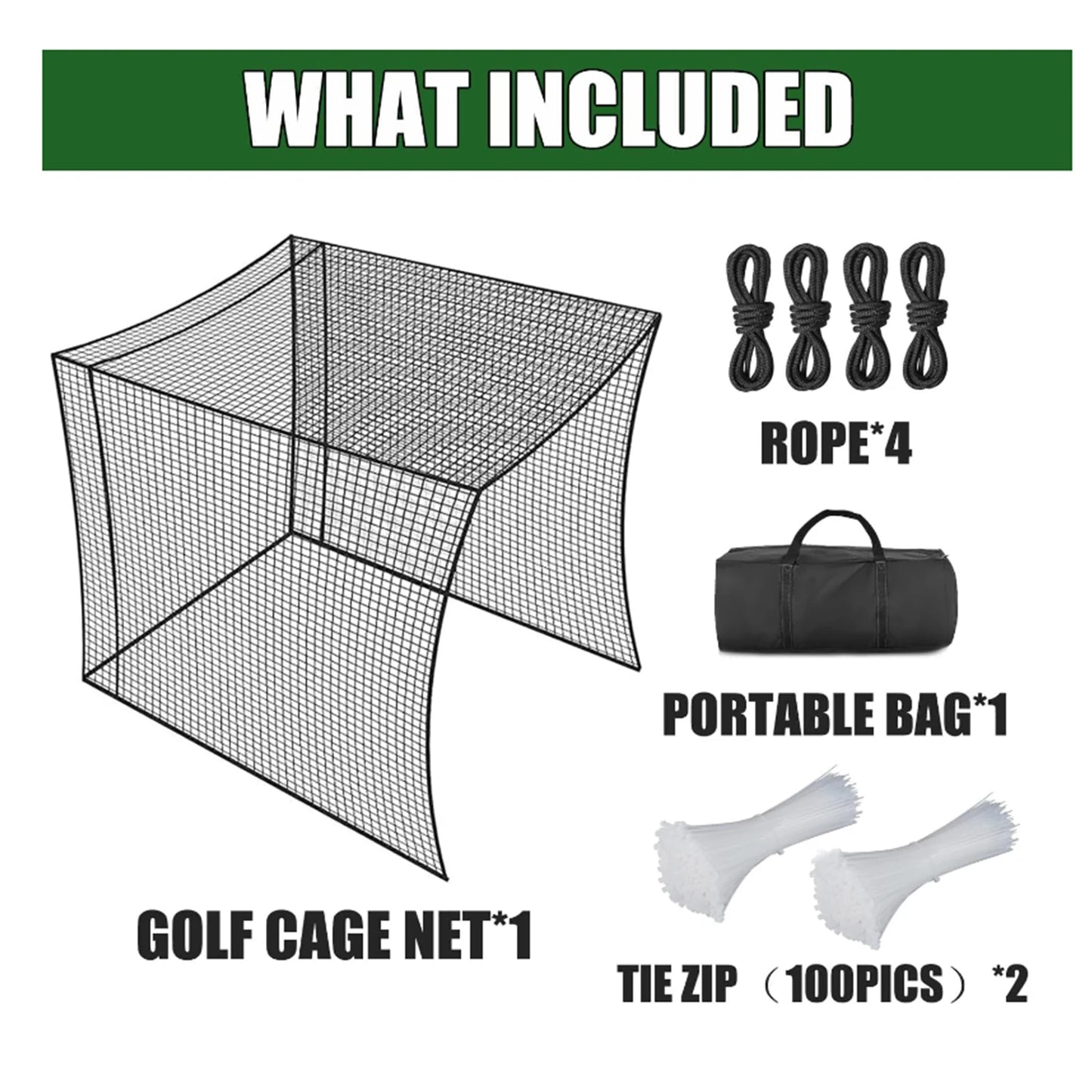Golf Practice Net 10x10x10ft Portable Hitting Cage with Double Layer Wear Resistant Netting for Backyard Golf Training