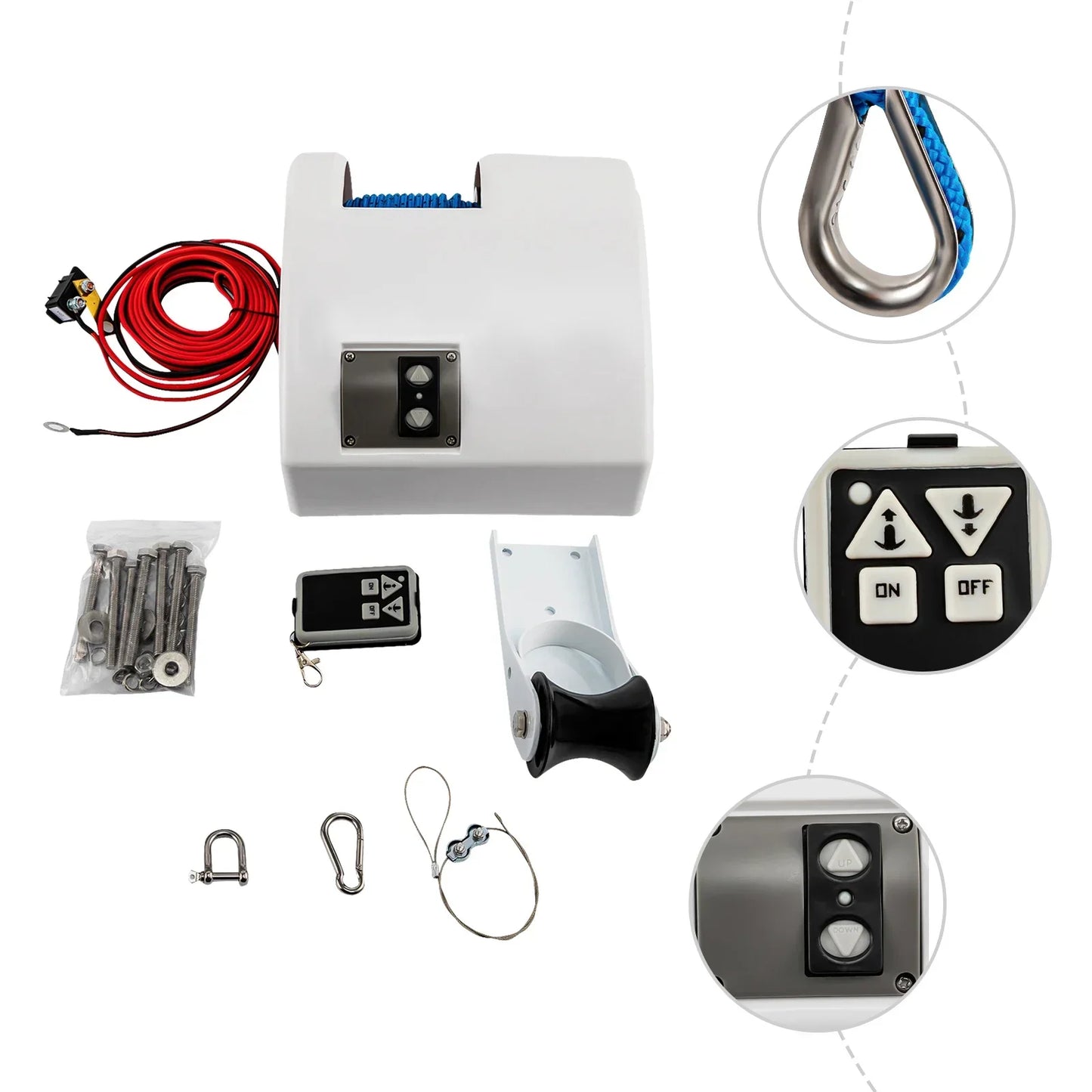 12V 45Lbs Boat Anchor Winch With Wireless Remote Controller Corrosion Resistant