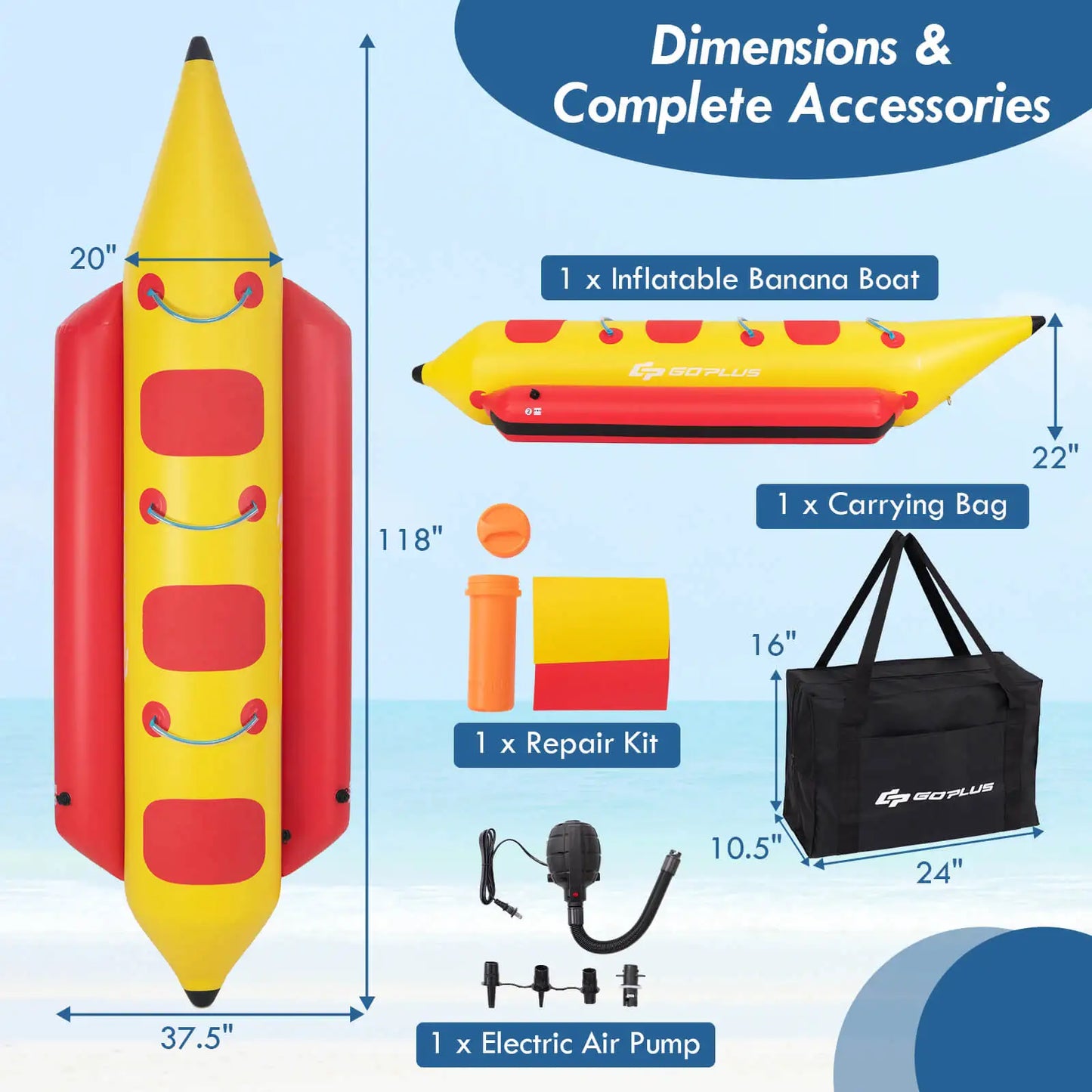 Multigot 3 Person Inflatable Banana Boat With Electric Air Pump For Thrilling Water Sports Enthusiasts