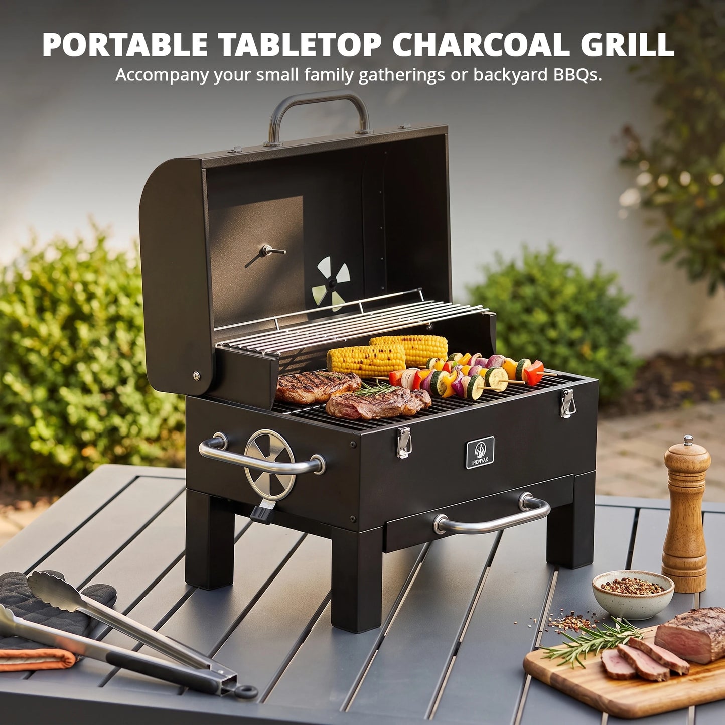 IRONYAK Portable Charcoal Grill Smoker Tabletop BBQ Outdoor Camping