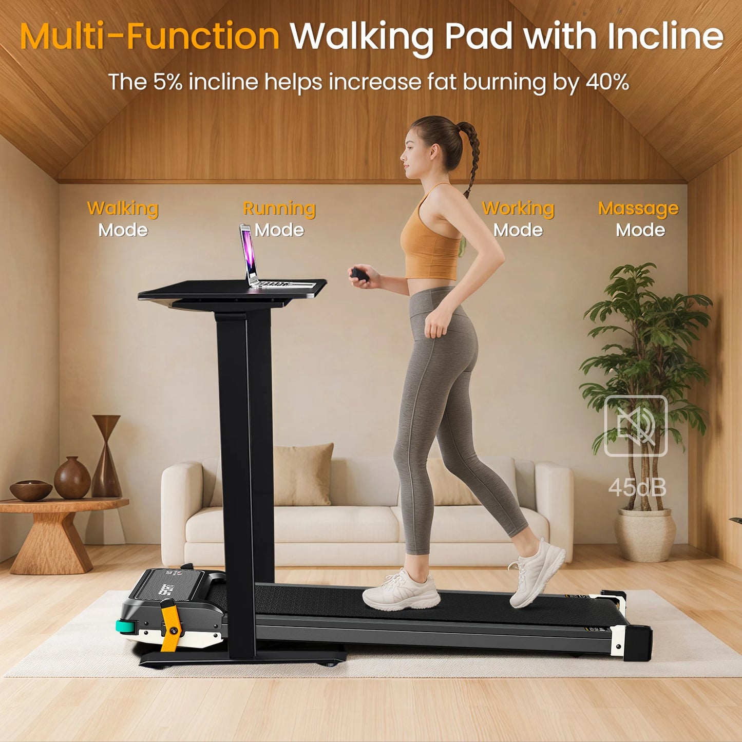 Akluer Motorized Walking Pad With Incline Under Desk Treadmill