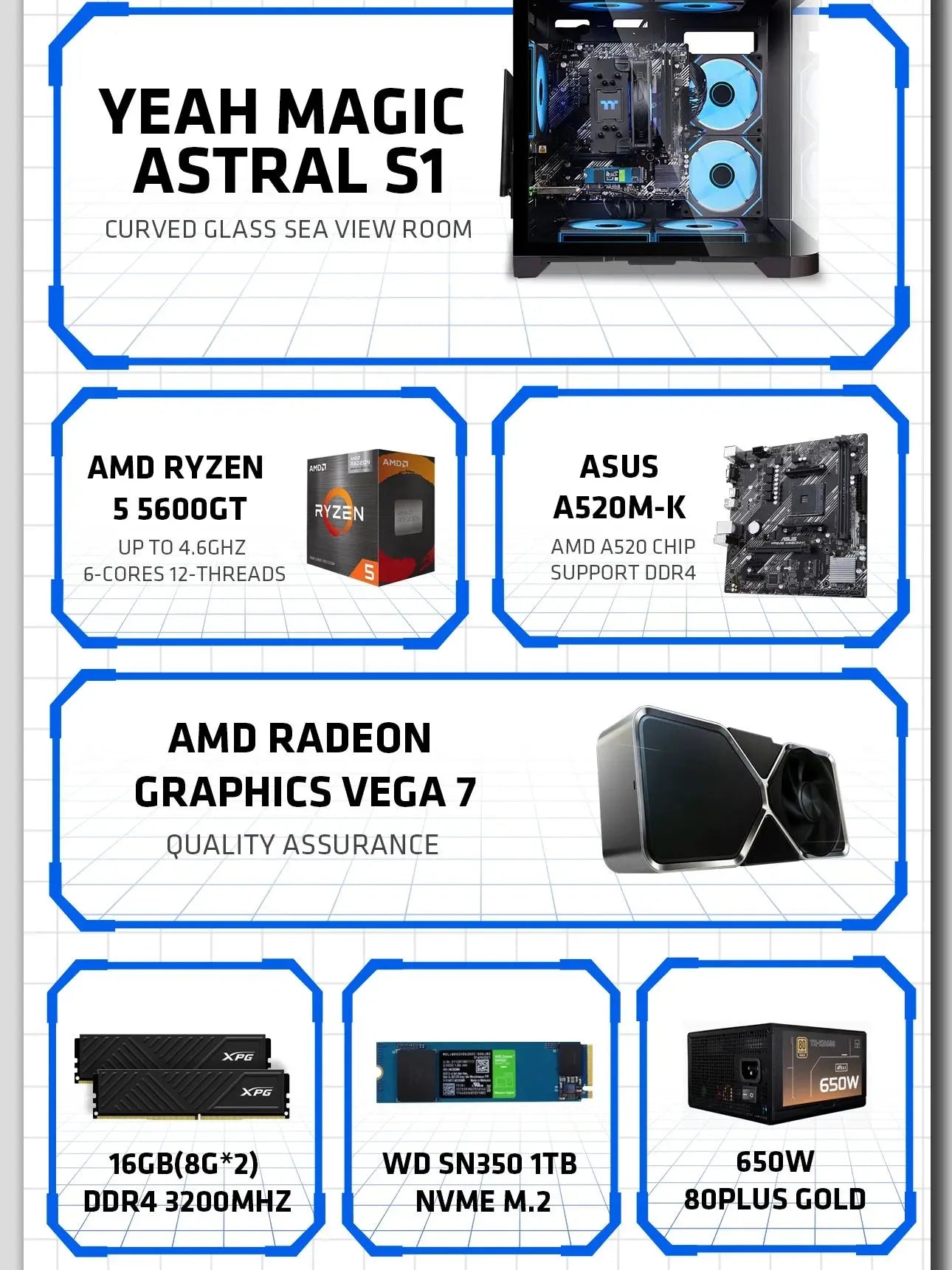 Yeah Magic AMD Ryzen 5 5600GT Gaming Desktop 16GB DDR4 1TB NVMe ARGB