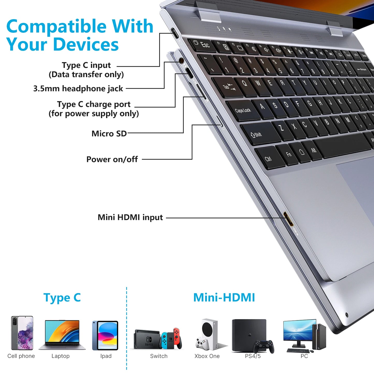 Dopesplay Portable Touchscreen Monitor With Keyboard And Battery 1080P