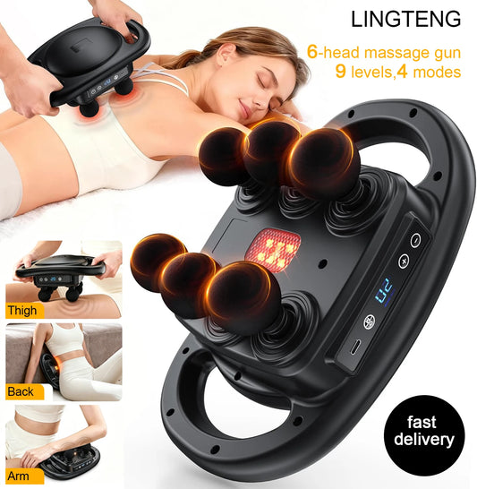 LINGTENG Deep Tissue Massage Gun With Six Heads And Modes