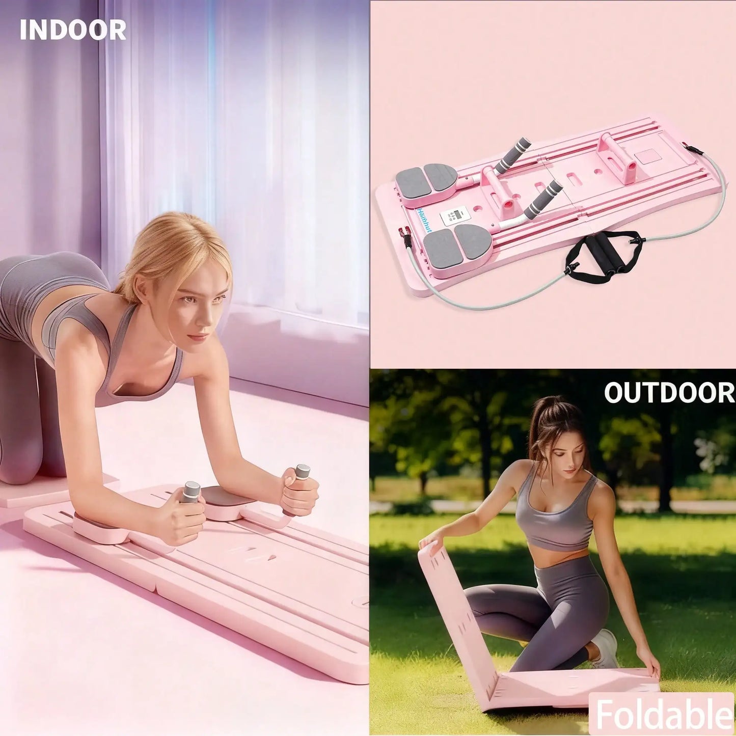 Foldable Pilates Sliding Board With Resistance Bands Portable Core Trainer