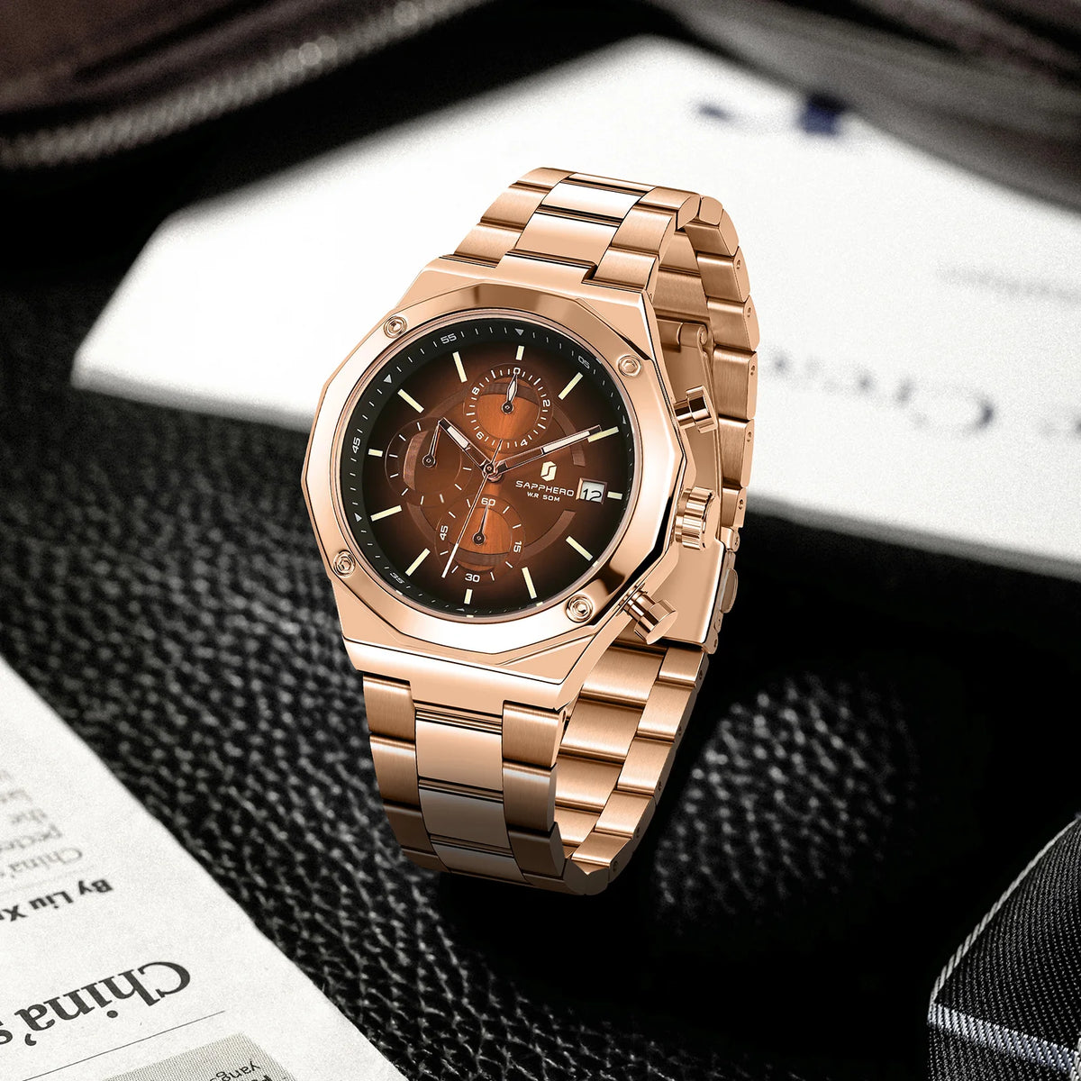 SAPPHERO Men's Chronograph Quartz Watch 5ATM Waterproof Stainless Steel Wristwatch Business Sport Fashion Casual Watch for Men Daily Wear Gift for Father Husband