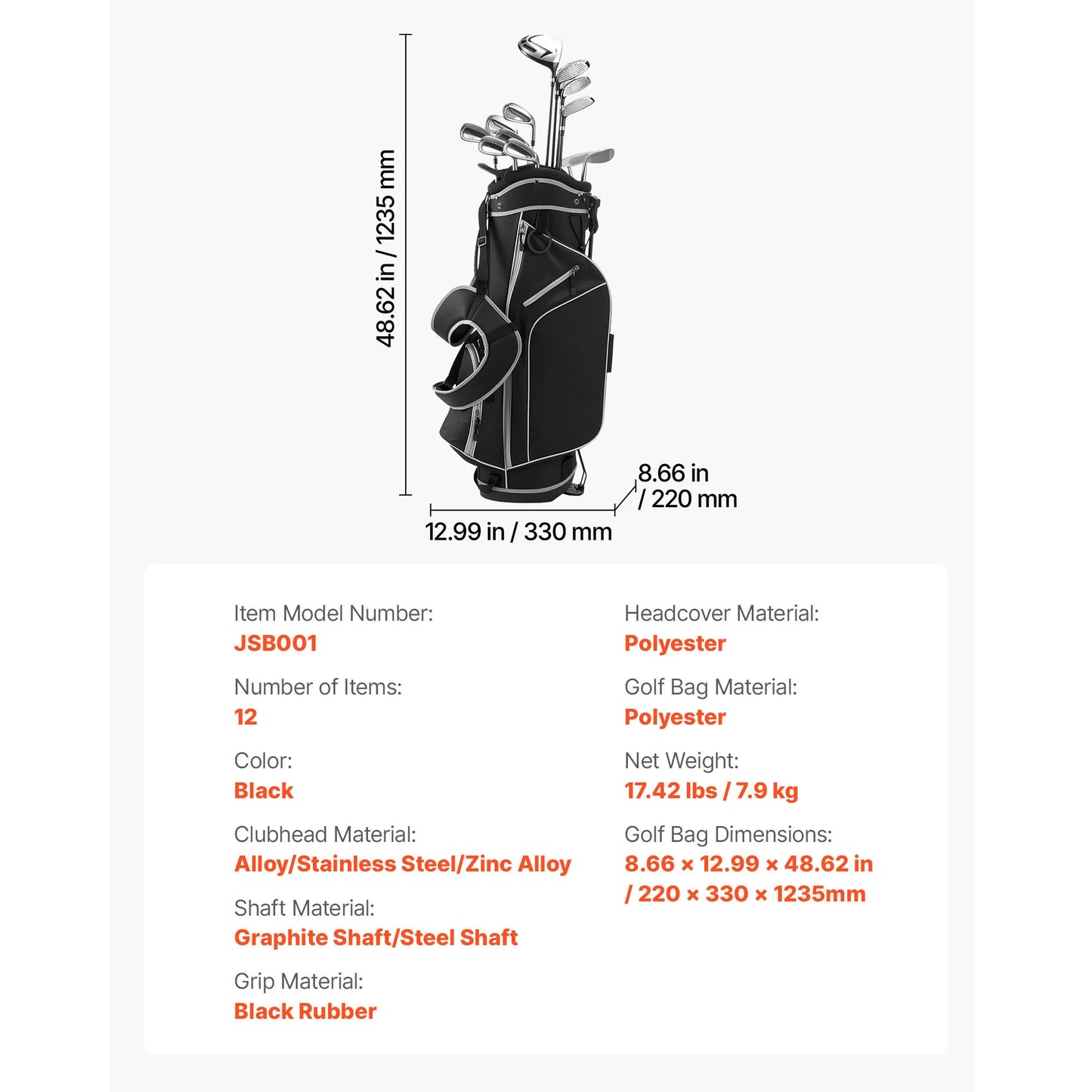 SucceBuy 12 Piece Golf Club Set With Driver And Irons