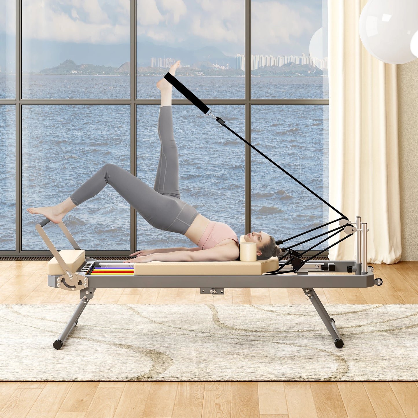 Multifunctional Pilates Reformer Home Exercise Machine With Resistance Cords