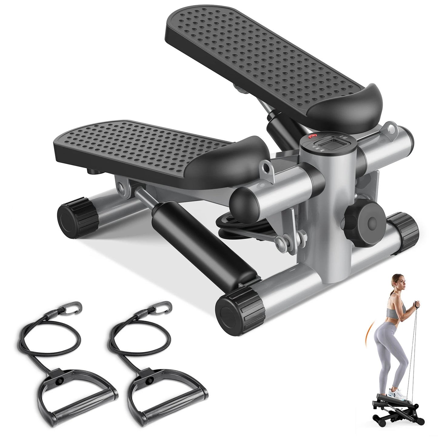 Hydraulic Mini Stepper With Resistance Bands And Digital Display