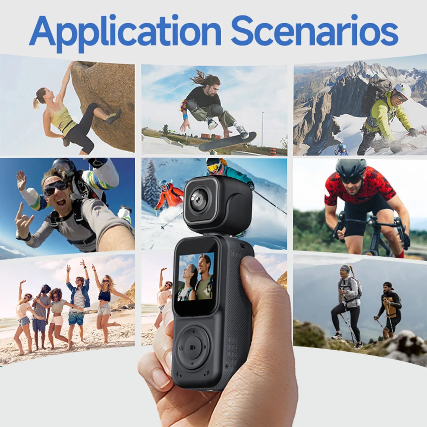 ALIILEE Pocket Action Camera With Gyro Stabilization 1080P WiFi Dual Front Rear