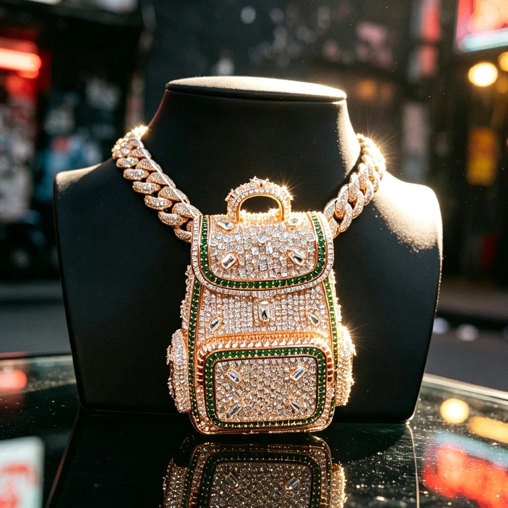 Lyee Cyee 18K Rose Gold Plated Backpack Pendant Green Cz