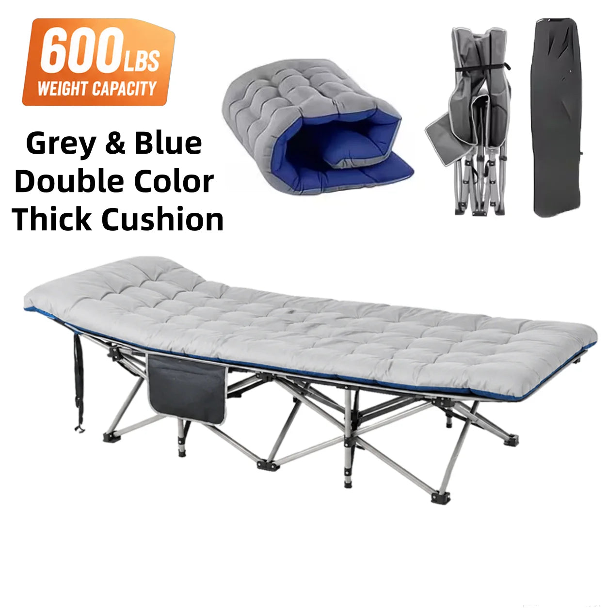 Portable Folding Camping Cot With Thick Mattress And Steel Frame