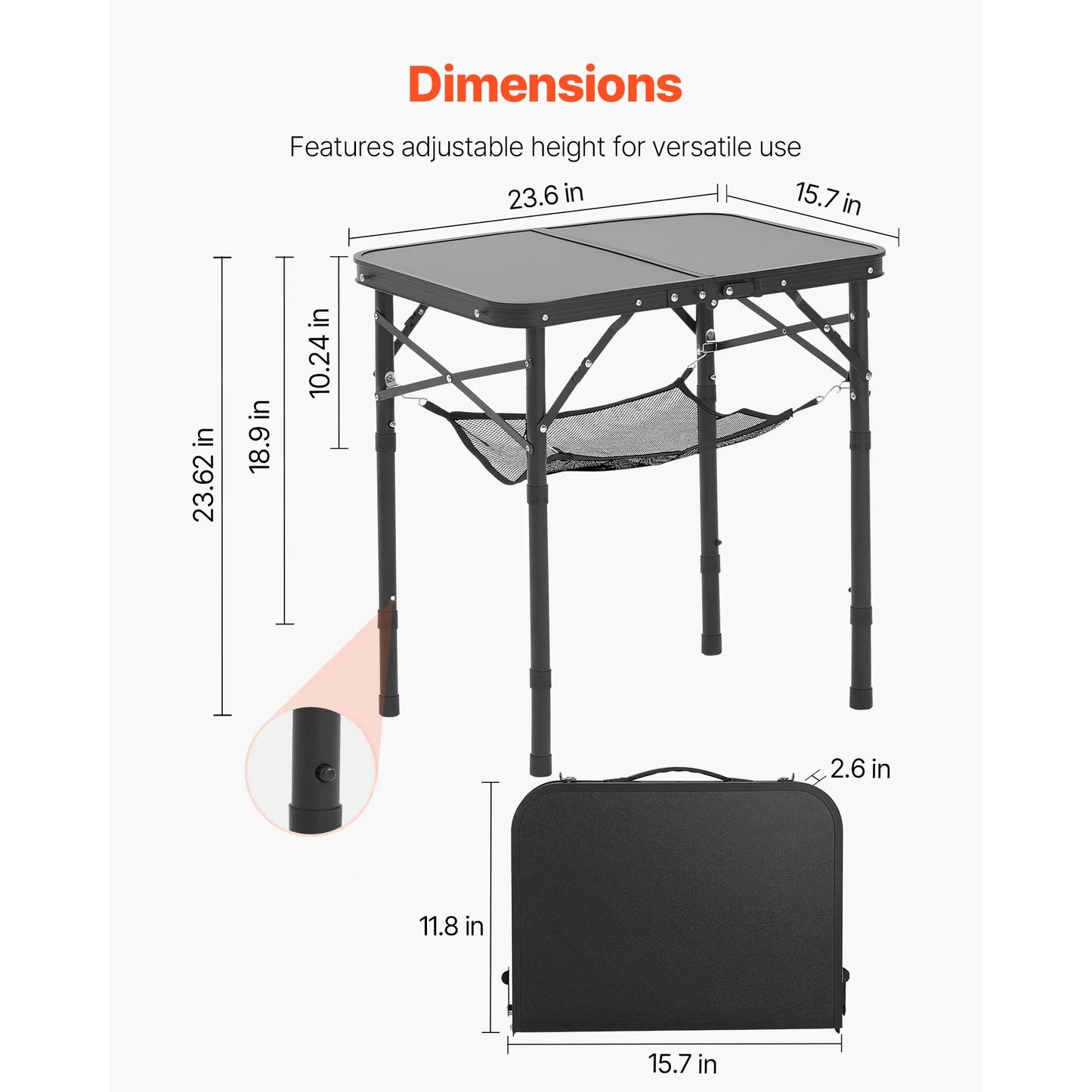 SucceBuy Folding Camping Table Adjustable Height Portable Aluminum Mesh Side