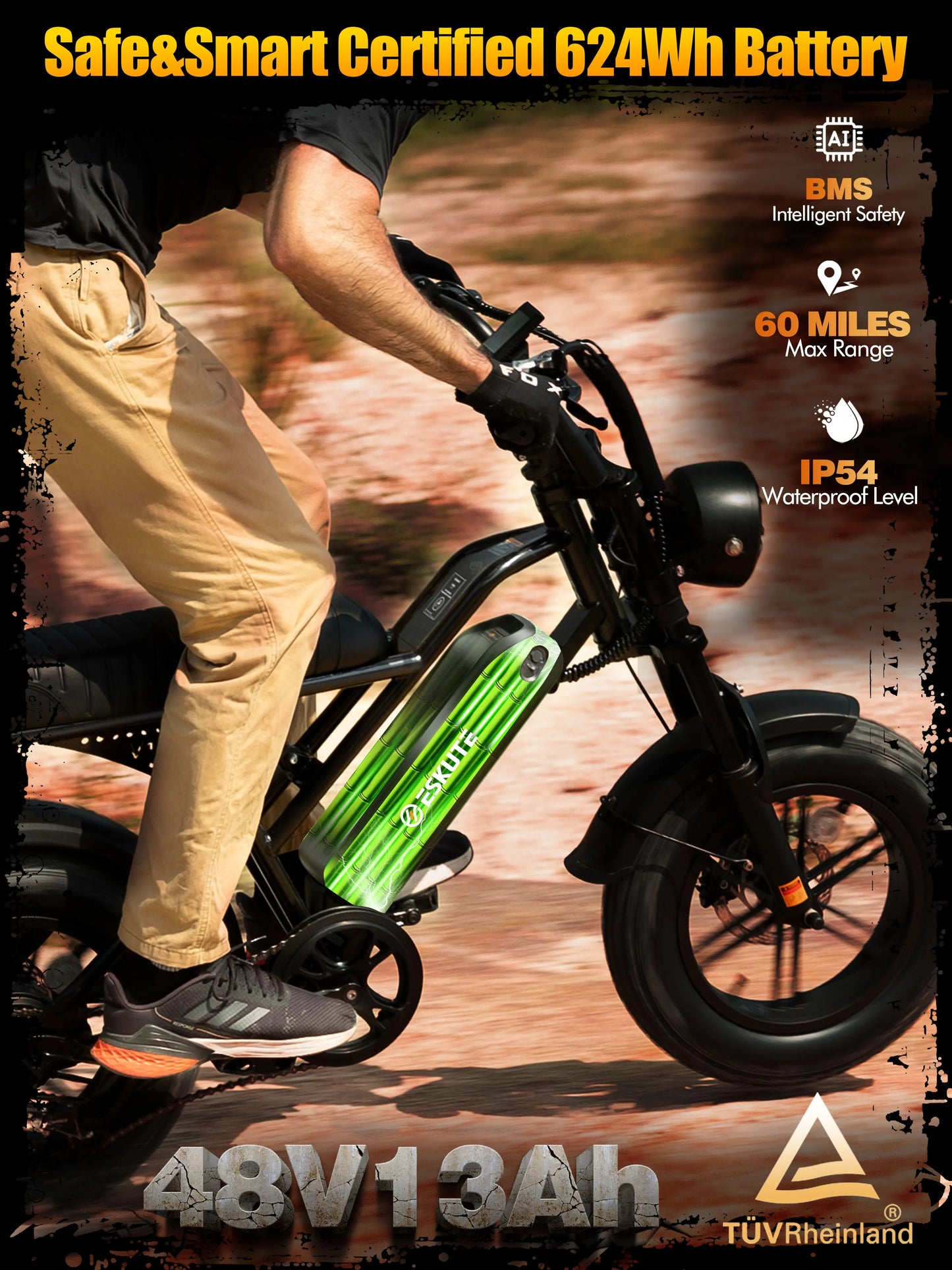 Eskute V100 Electric Bike With 1500W Peak Power And Dual Suspension Fat Tire E Bike For Off Road And City Commutes
