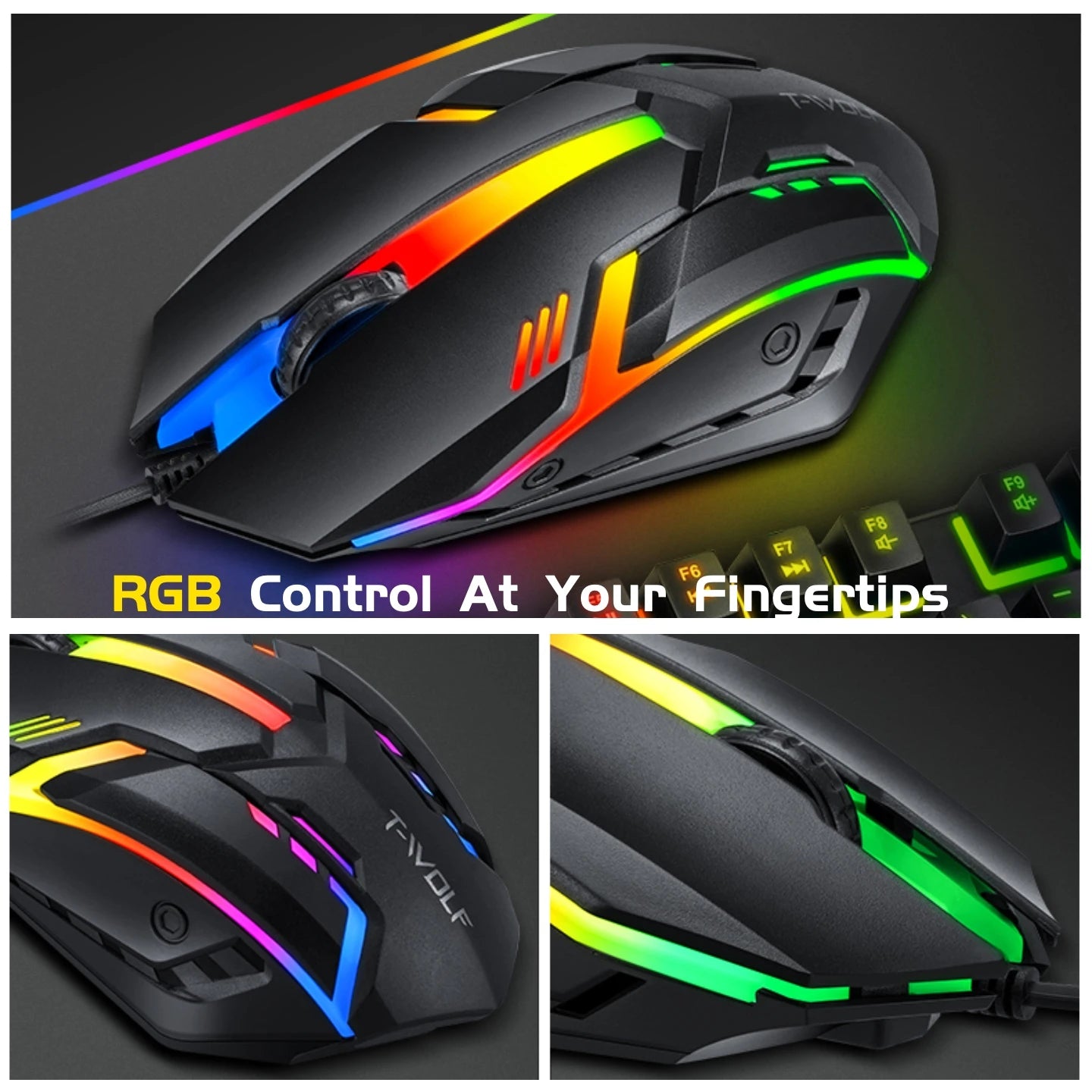 T-WOLF RGB Gaming Keyboard Mouse Headset Mousepad 4 In 1