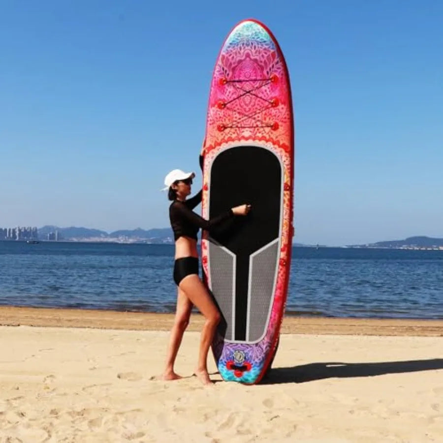 Inflatable Paddle Board For Adults Wide All Skill Levels Navy Blue With Carry Bag And Hand Pump