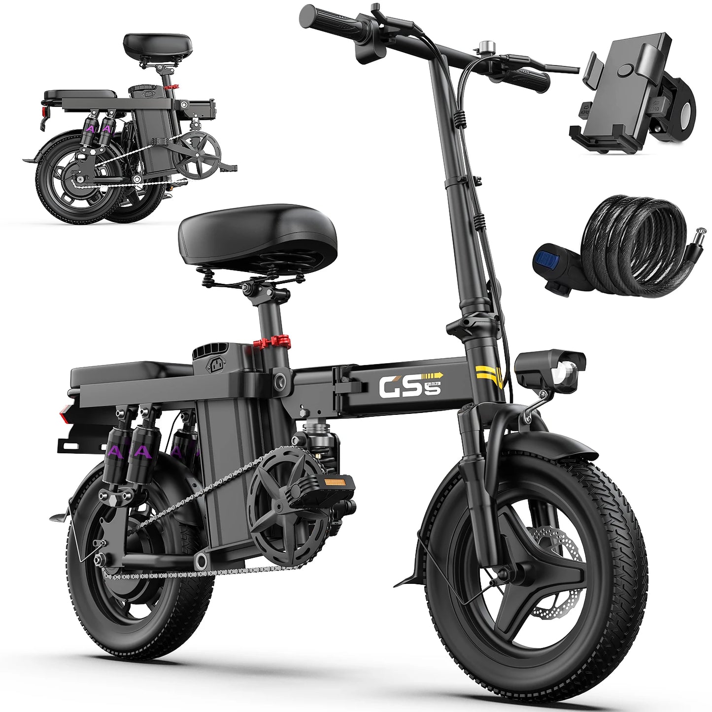 UPlee GS5 48V 15Ah Folding Electric Bike For Adults With 740W Motor 20 MPH 20 Miles Range