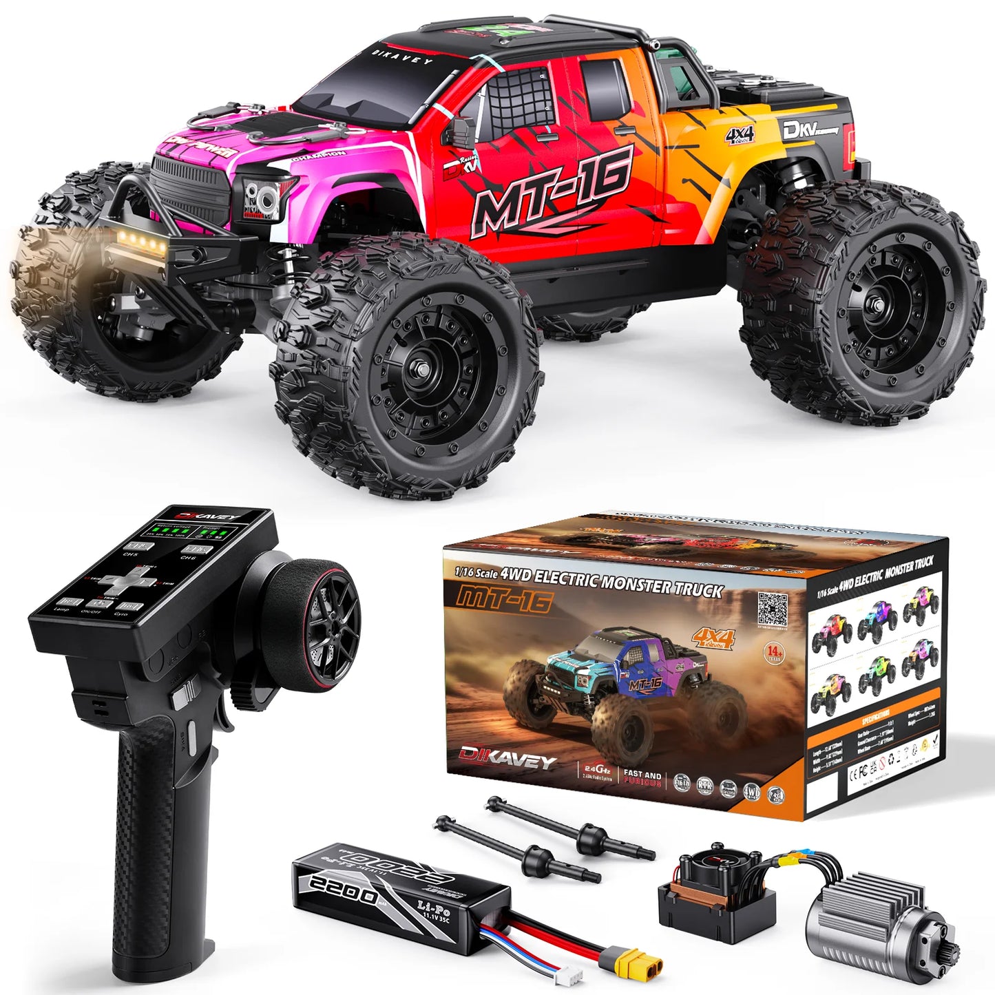 DIKAVEY 1 By 16 Brushless 4WD RC Monster Truck For RC Enthusiasts High Speed All Terrain 3S 2200mAh Battery Included
