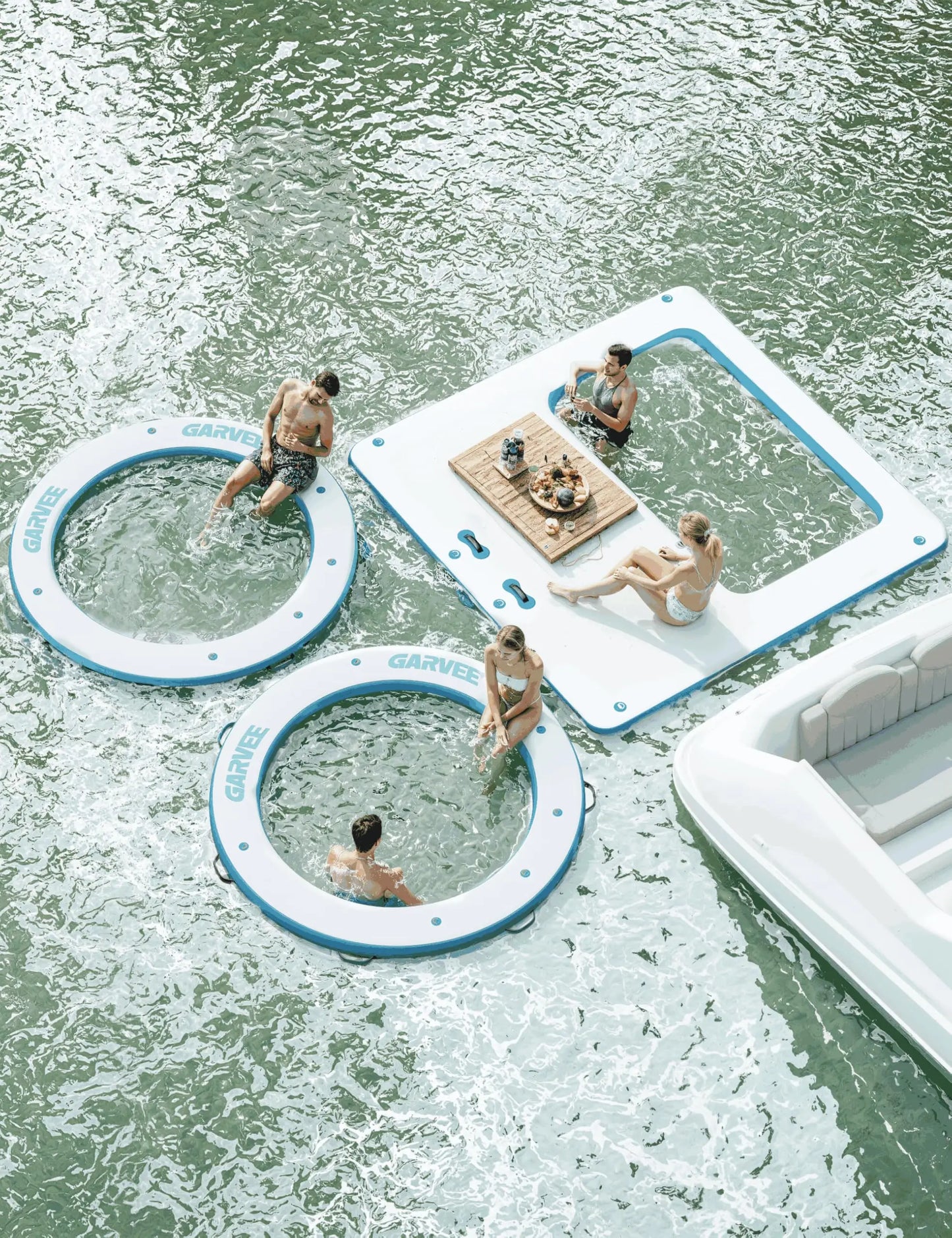HiMISS 8Ft Inflatable Floating Dock With Non Slip EVA Mesh Swim Area Ultimate Dual Zone Platform For Lakes Pools Family