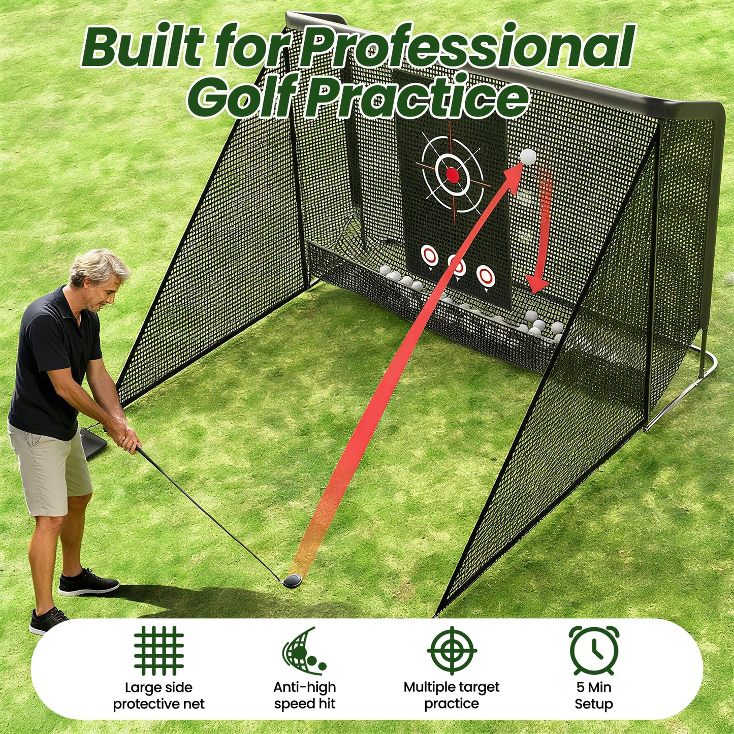 Premium Golf Hitting Net With Target Mat For Backyard Training