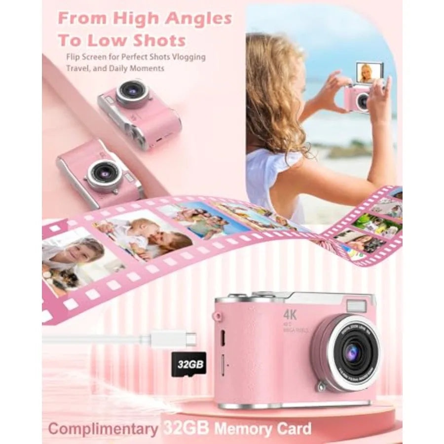 4K Digital Camera With 48MP 1080P Video And Flip Screen