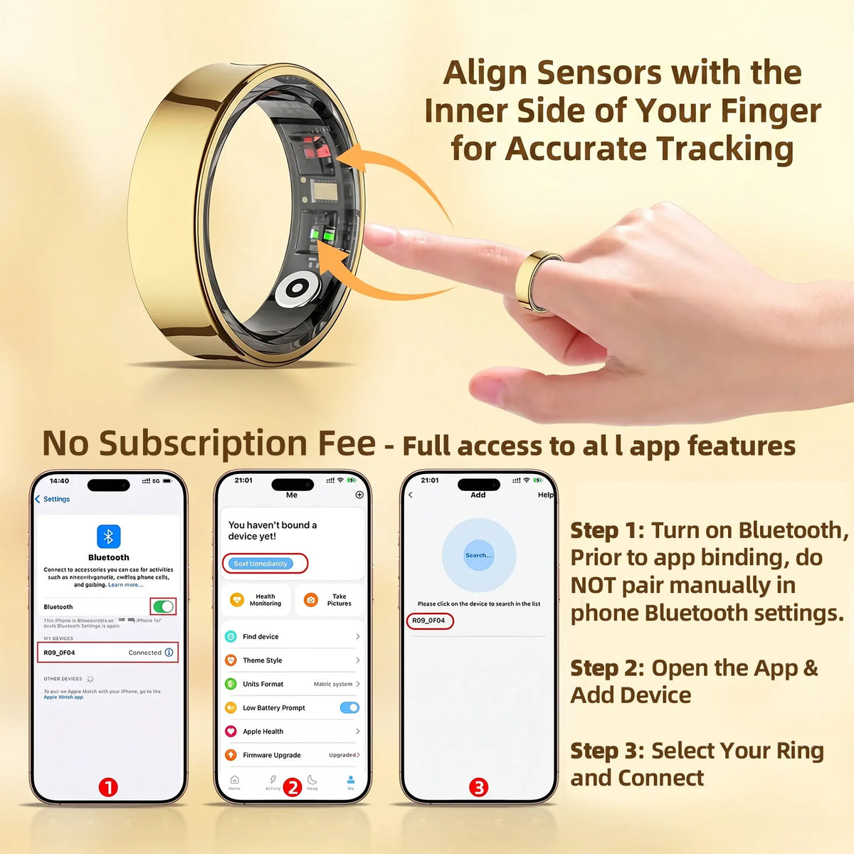 Health Ring for Body Temperature, Heart Rate and Sleep Tracking