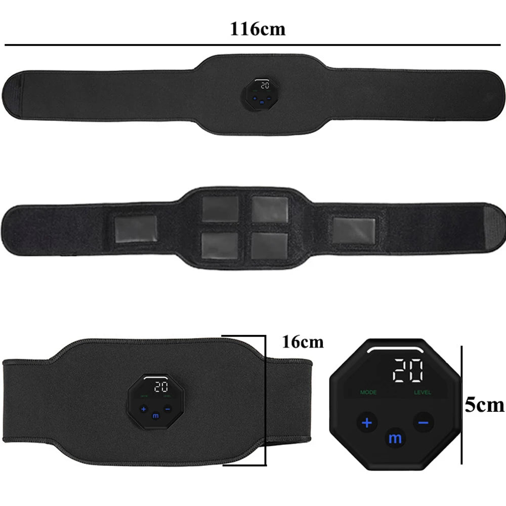 Rechargeable Ems Abdominal Muscle Trainer Belt With Silicone Electrode Pads