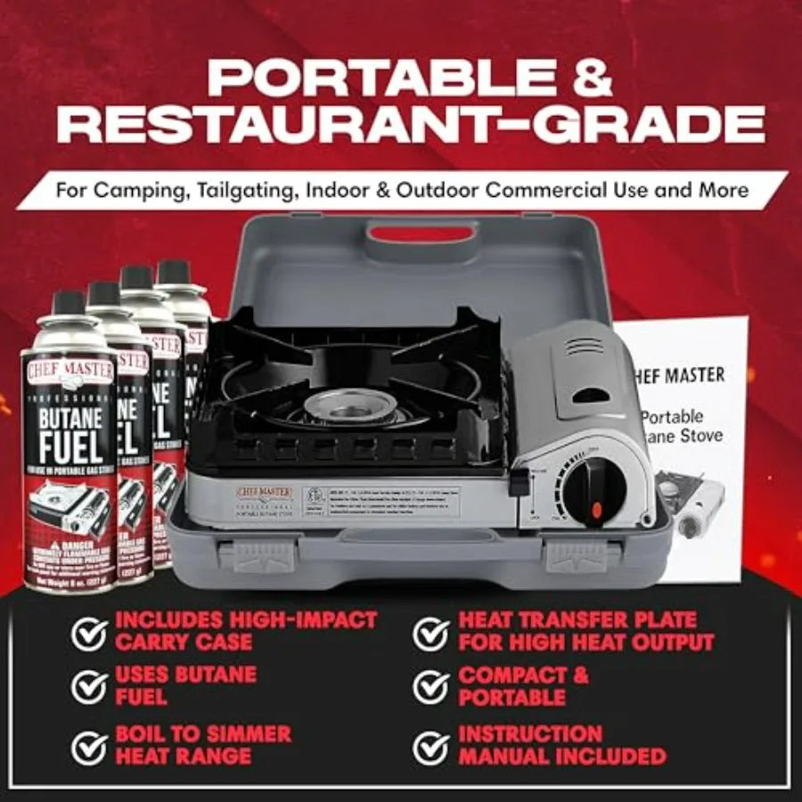 Portable Camp Stove 15000 BTU Butane Burner with Wind Guard