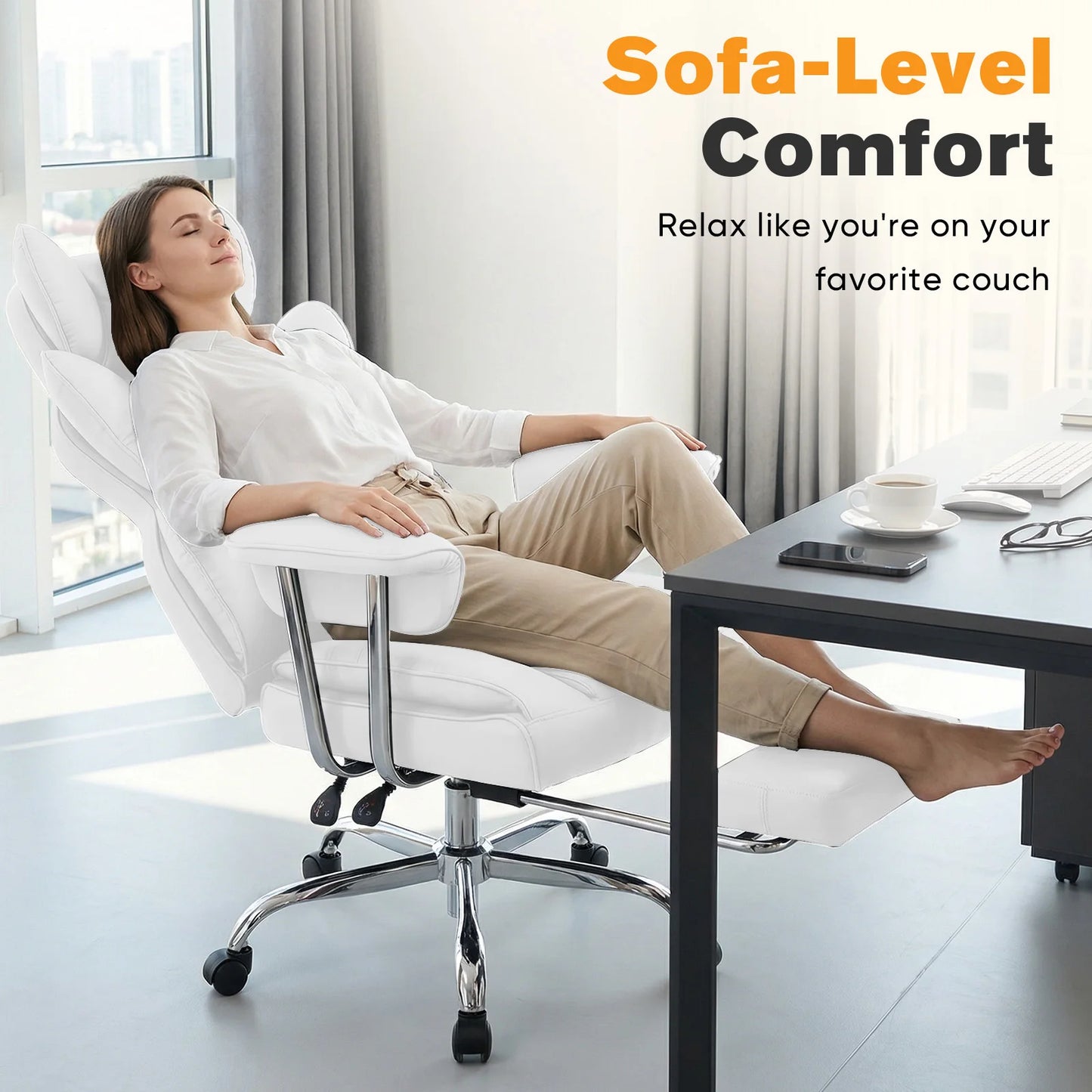 MCQ PU Leather Armrest Ergonomic Office Chair With Footrest 360 Degree Swivel