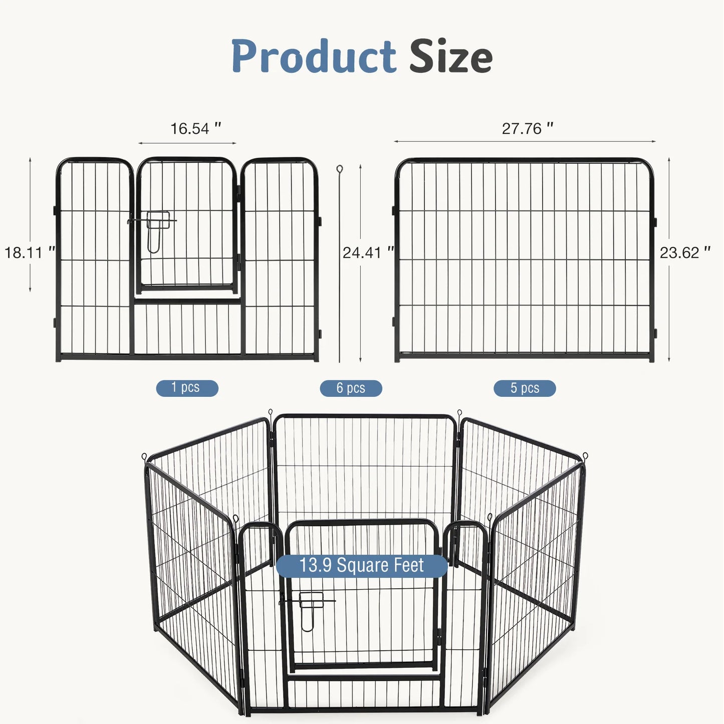 JHK Metal Dog Playpen 6 Panels Foldable 24 To 40 Inch For Indoor Outdoor Use Large Dogs And Puppies