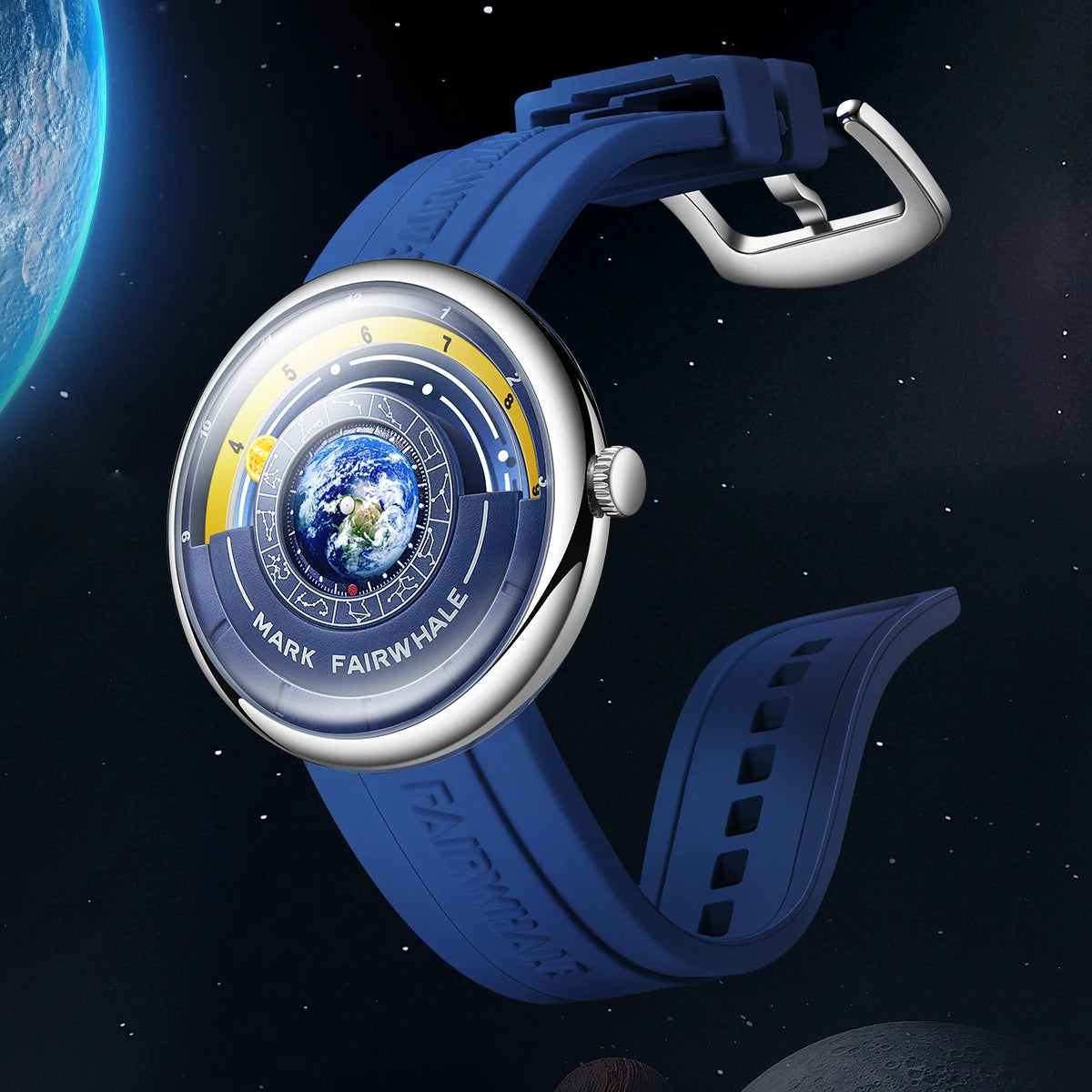 Mark Fairwhale Earth Constellation Dial Design Fashion Quartz Men's Wristwatch Waterproof Business Watch for Man Reloje Hombre