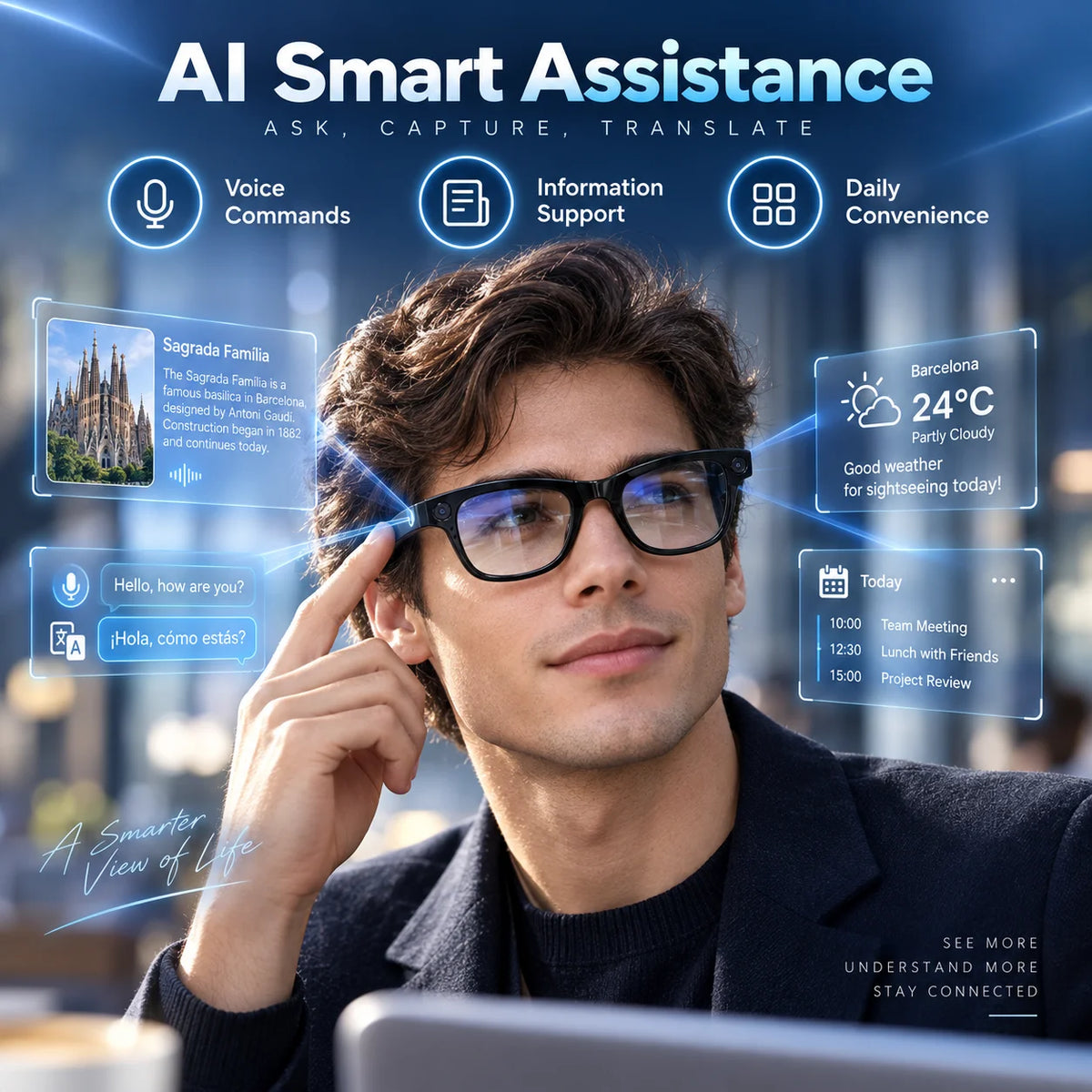 Smart AI Glasses With 1080P Camera Bluetooth Translation And Music