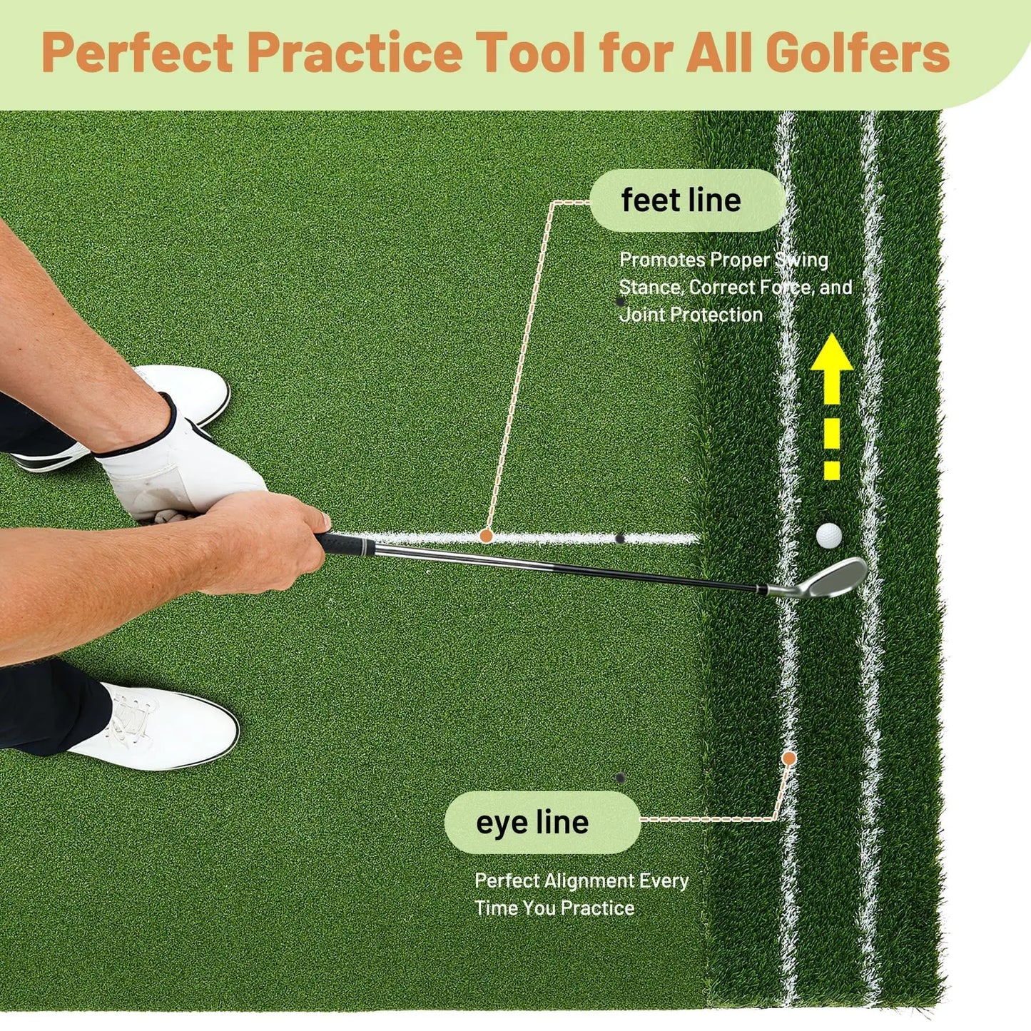 HiMISS Premium Dual Turf Golf Practice Mat 5x4ft With Alignment Lines For Backyard Golfers Swing Trainer