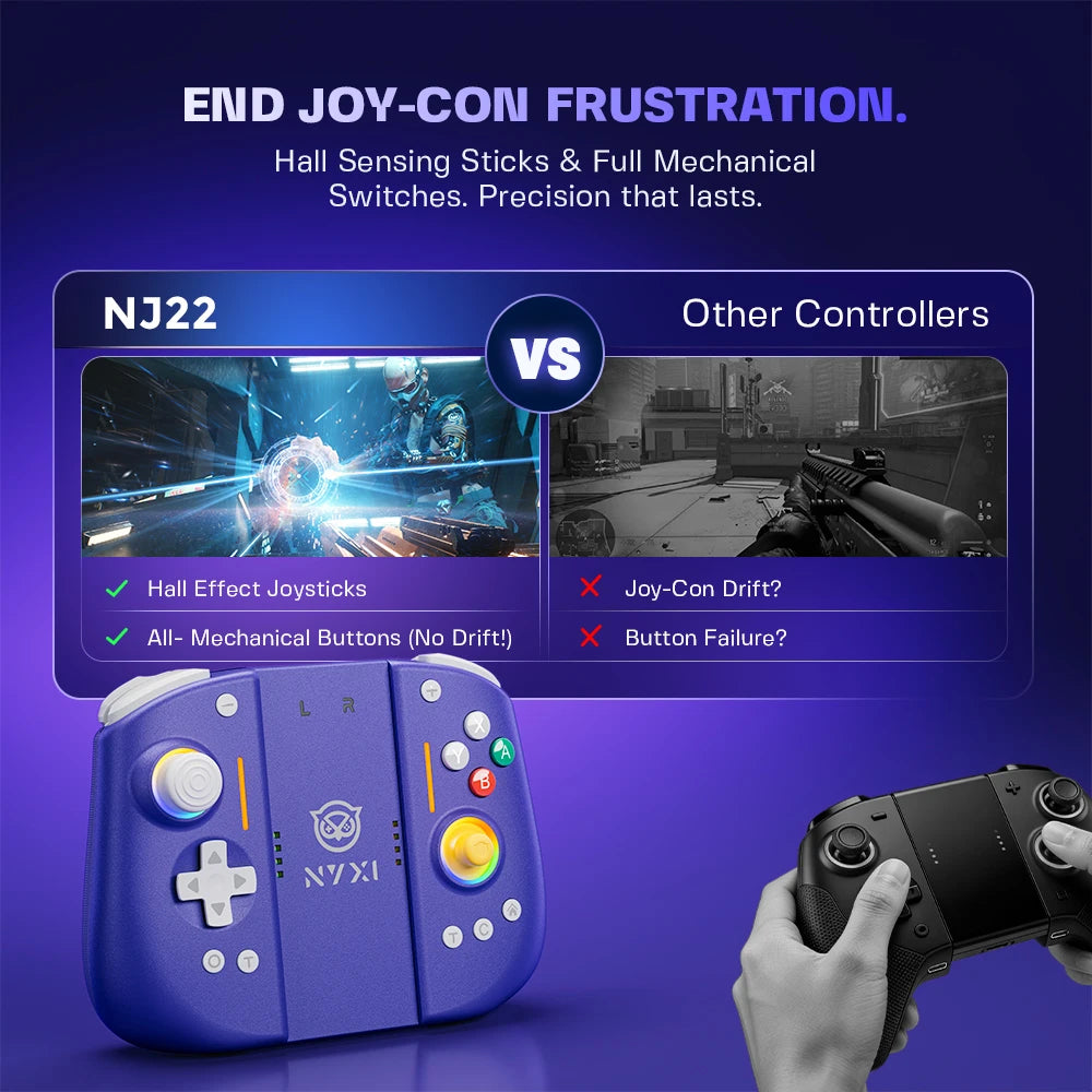 NYXI Hyperion 3 Purple Edition, Magnetic Modular Joypad for Switch 2, Hall Effect No Drift, Full Mechanical Buttons, 9-Axis Gyro, Pro & Handheld Mode