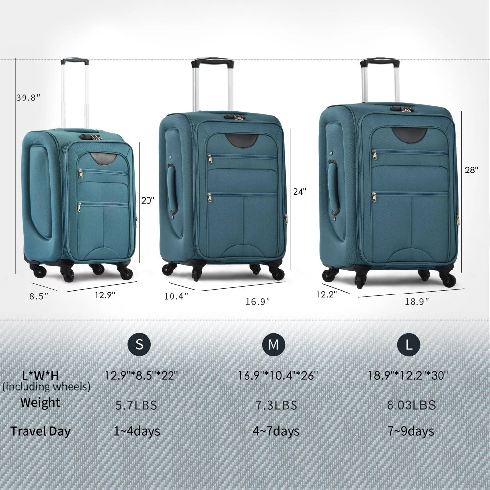 Softside Luggage Expandable Three-Piece Set With TSA Lock